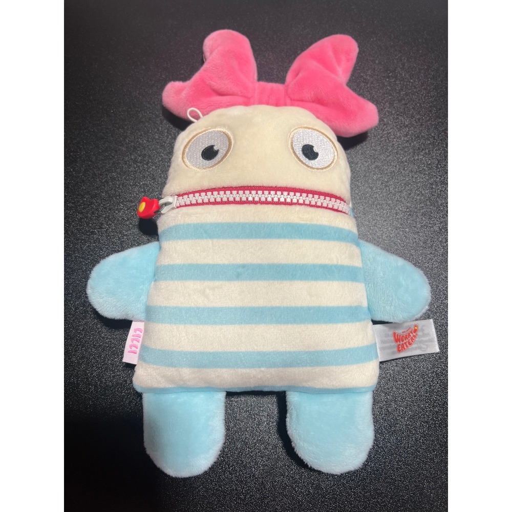 Gerd Hahn Worry Eaters Cicci Plush Monster Blue‎ White Striped Zipper Mouth 9"